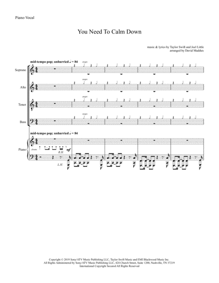 Free Sheet Music You Need To Calm Down Satb