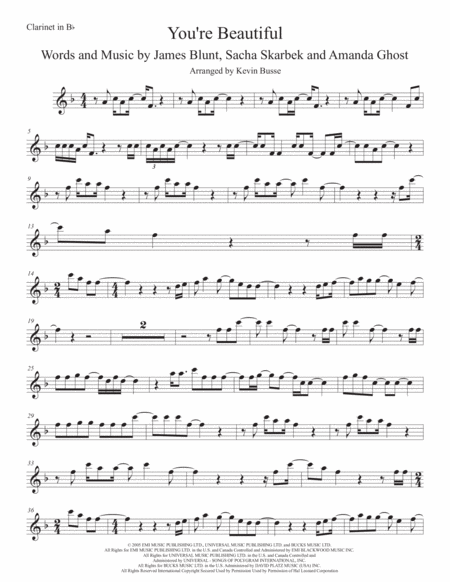 Free Sheet Music You Re Beautiful Clarinet Original Key