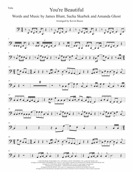 You Re Beautiful Tuba Easy Key Of C Sheet Music