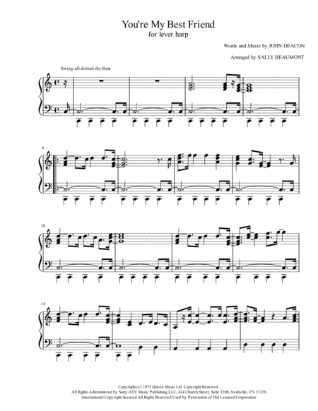 You Re My Best Friend Queen Lever Harp Solo Sheet Music