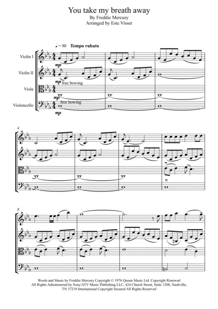 Free Sheet Music You Take My Breath Away