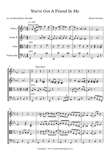 Free Sheet Music You Ve Got A Friend In Me Toy Story String Quartet