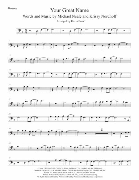 Your Great Name Bassoon Sheet Music