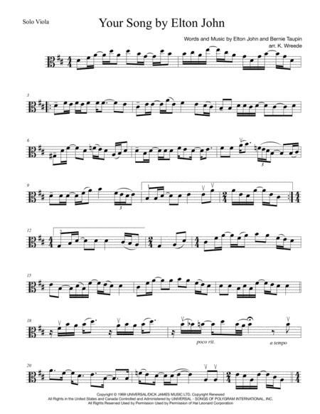 Free Sheet Music Your Song Elton John For Solo Viola