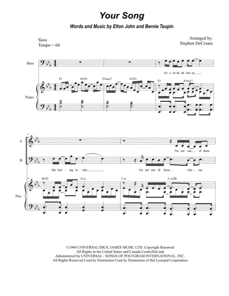 Free Sheet Music Your Song For Sab