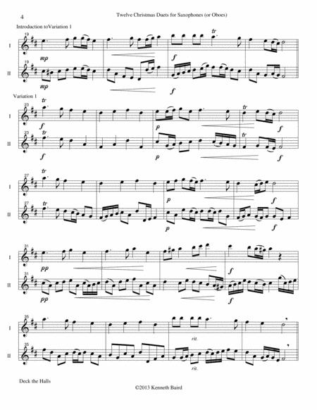 12 Christmas Duets For Saxophones (or Oboes) By Various Free Sheet Music