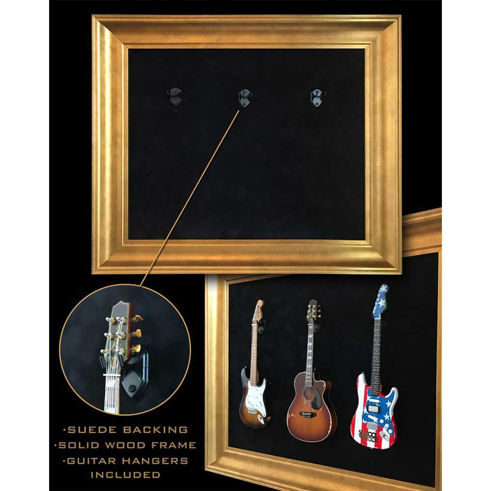 22 X 18 Mini Guitar Display Frame Black Suede Warm Gold Leafing Holds 3 Models By N Free Sheet Music