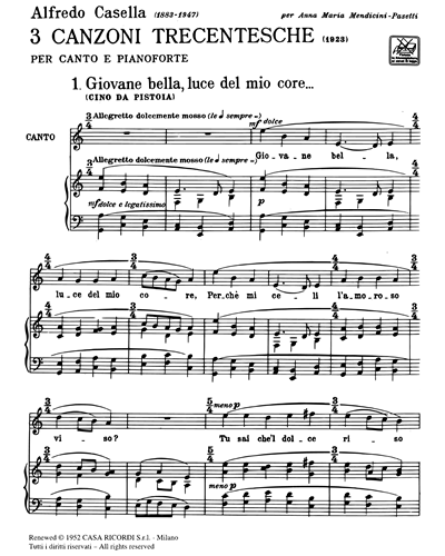 3 Canzoni Trecentesche By Alfredo Casella Free Sheet Music