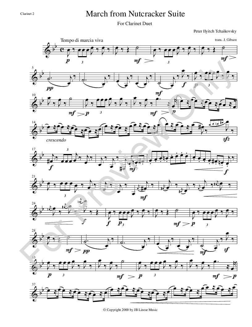 3 Pieces From The Nutcracker For Clarinet Duet By Peter Ilyich Tchaikovsky Free Sheet Music