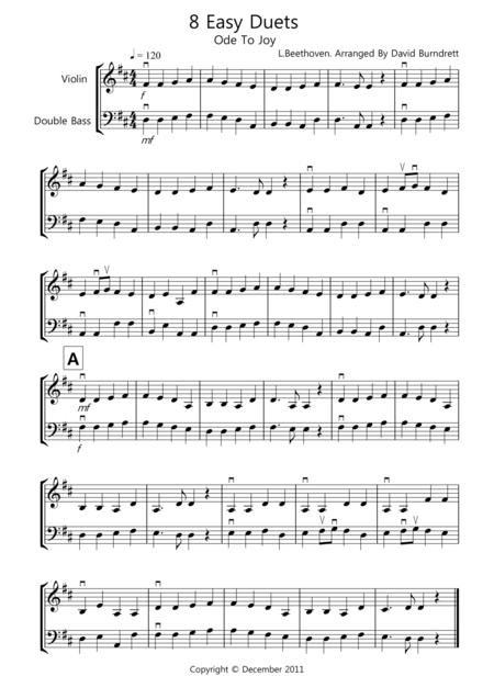 8 Easy Duets For Violin And Double Bass By L.Beethoven, G.Holst, J.Offenbach, A.Vivaldi, Traditional. Free Sheet Music