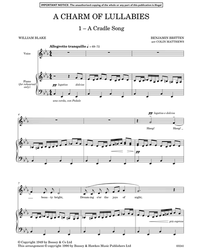 A Charm Of Lullabies, Op. 41 By Benjamin Britten Free Sheet Music