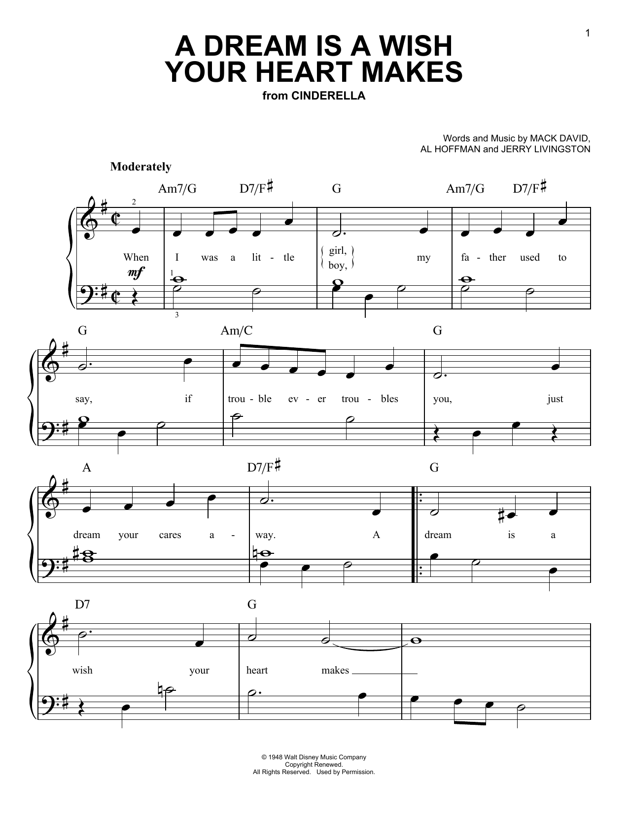 A Dream Is A Wish Your Heart Makes (from Cinderella) (arr. Carolyn Miller) By Ilene Woods Free Sheet Music