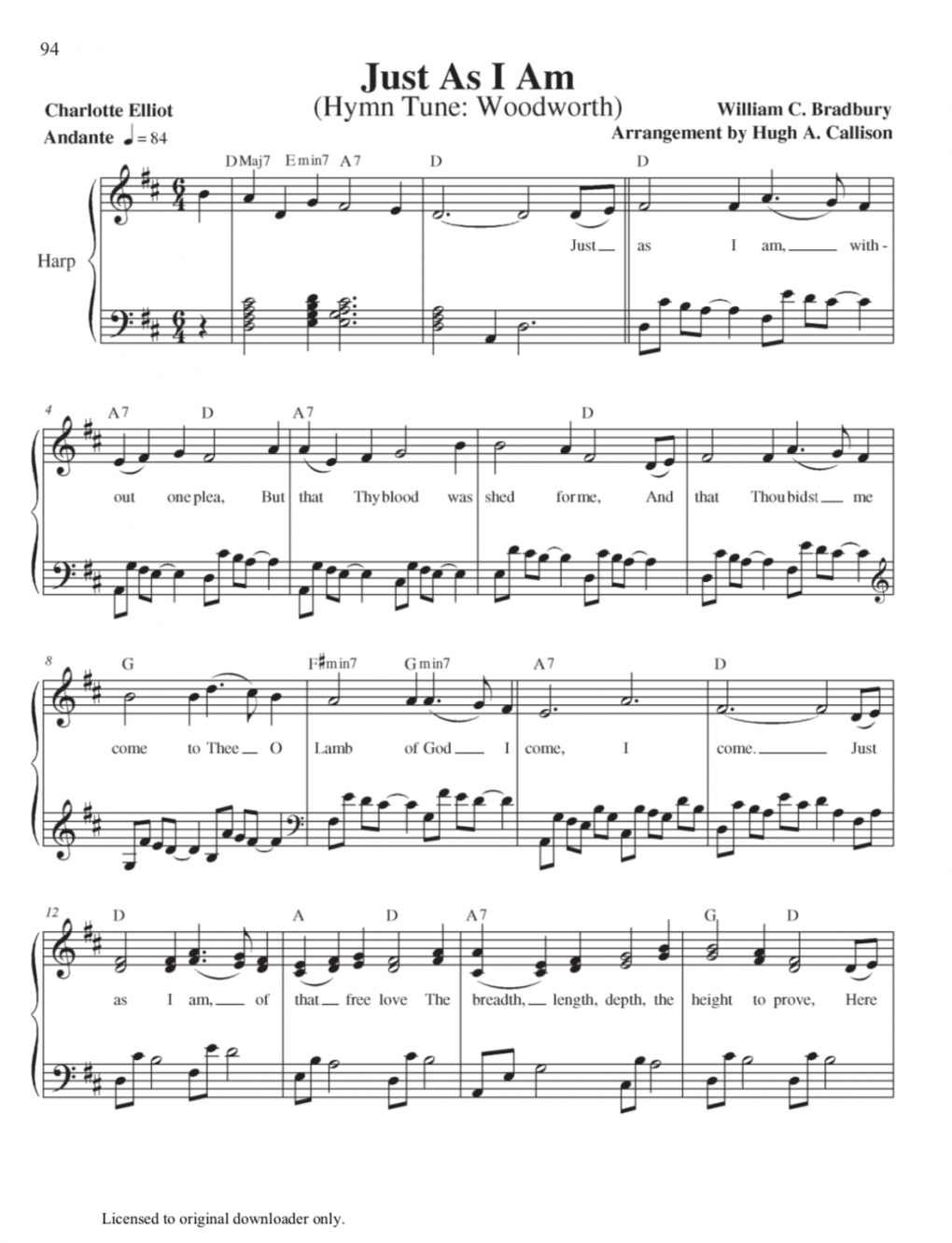 A Hymn A Day Volume 1 By Hugh Callison Free Sheet Music