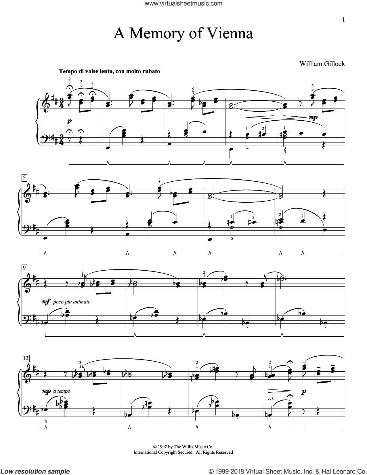 A Memory Of Vienna By William L. Gillock Free Sheet Music