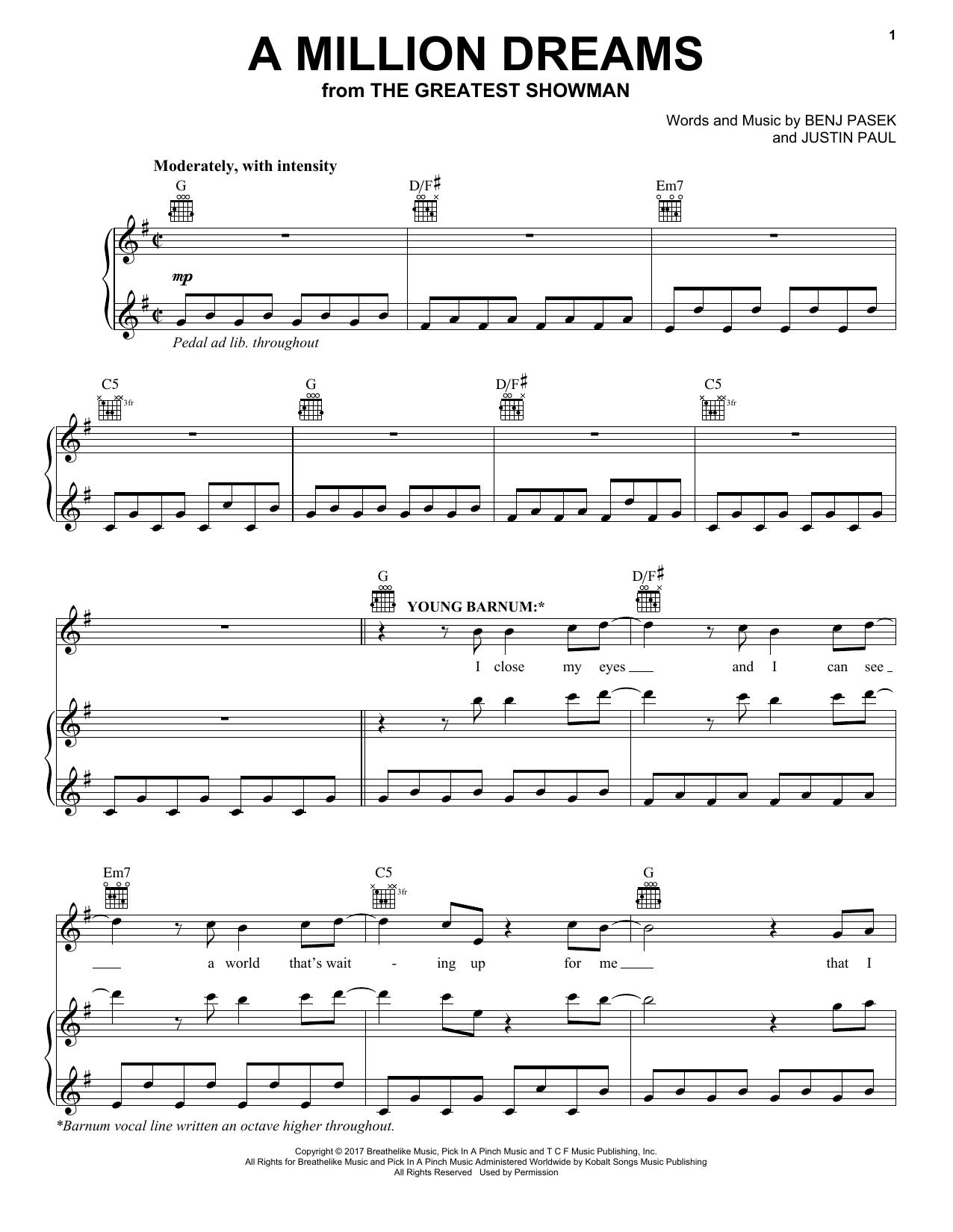 A Million Dreams By Pink Free Sheet Music