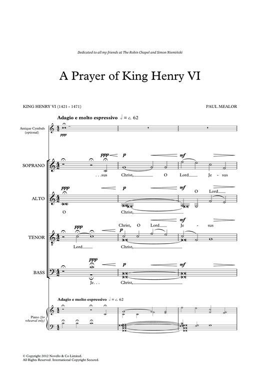 A Prayer Of King Henry VI By Gabriel Jackson Free Sheet Music