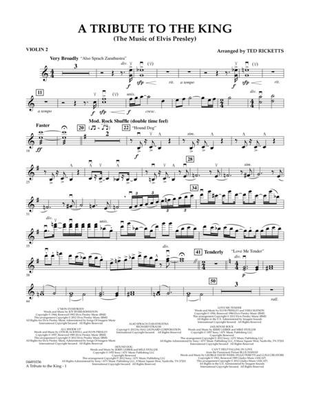 A Tribute To The King (The Music Of Elvis Presley) - Violin 2 By Elvis Presley Free Sheet Music