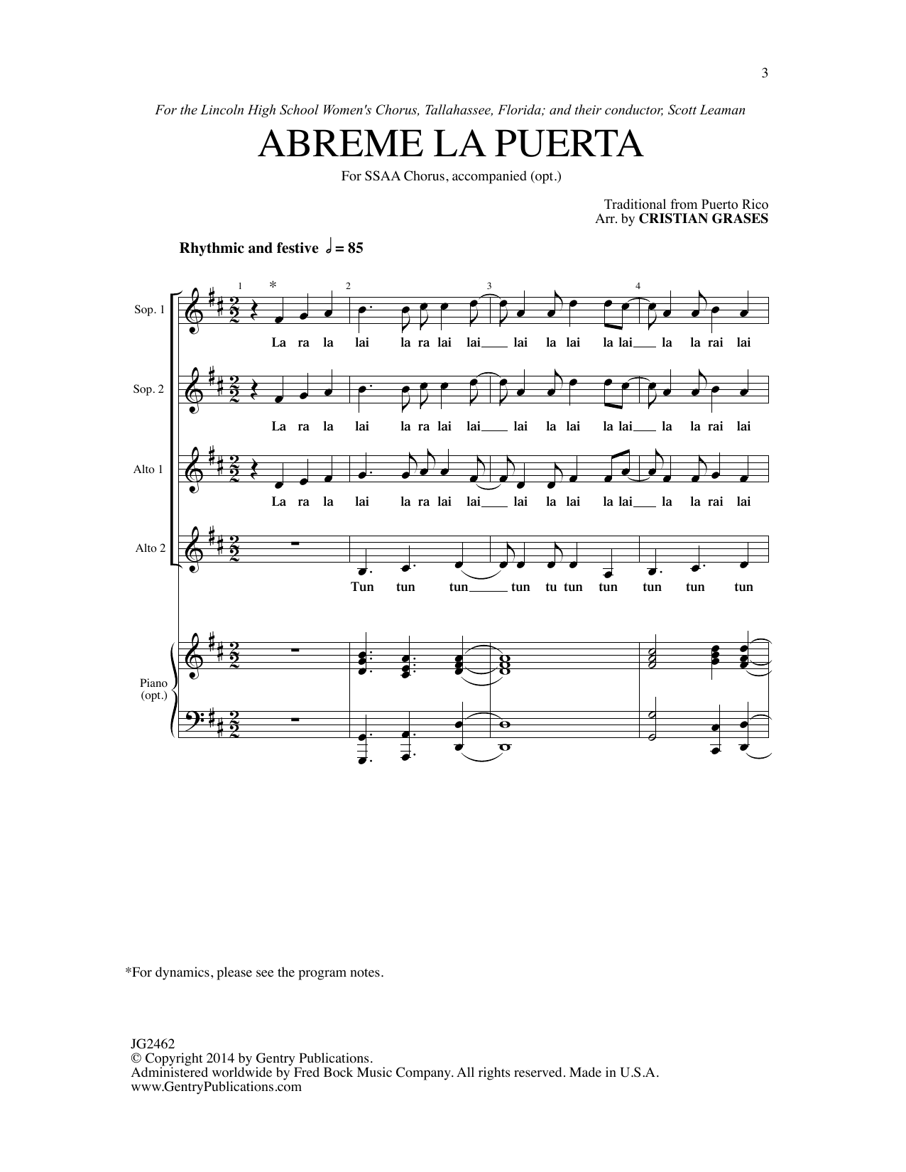 Abreme La Puerta By Cristian Grases Free Sheet Music