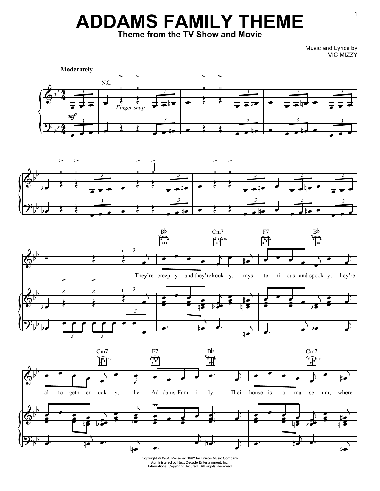 Addams Family Theme By Vic Mizzy Free Sheet Music