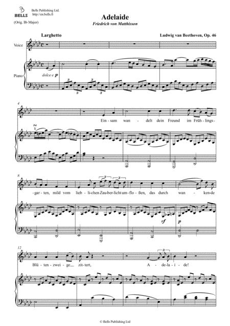 Adelaide, Op. 46 (E-flat Major) By Ludwig Van Beethoven Free Sheet Music