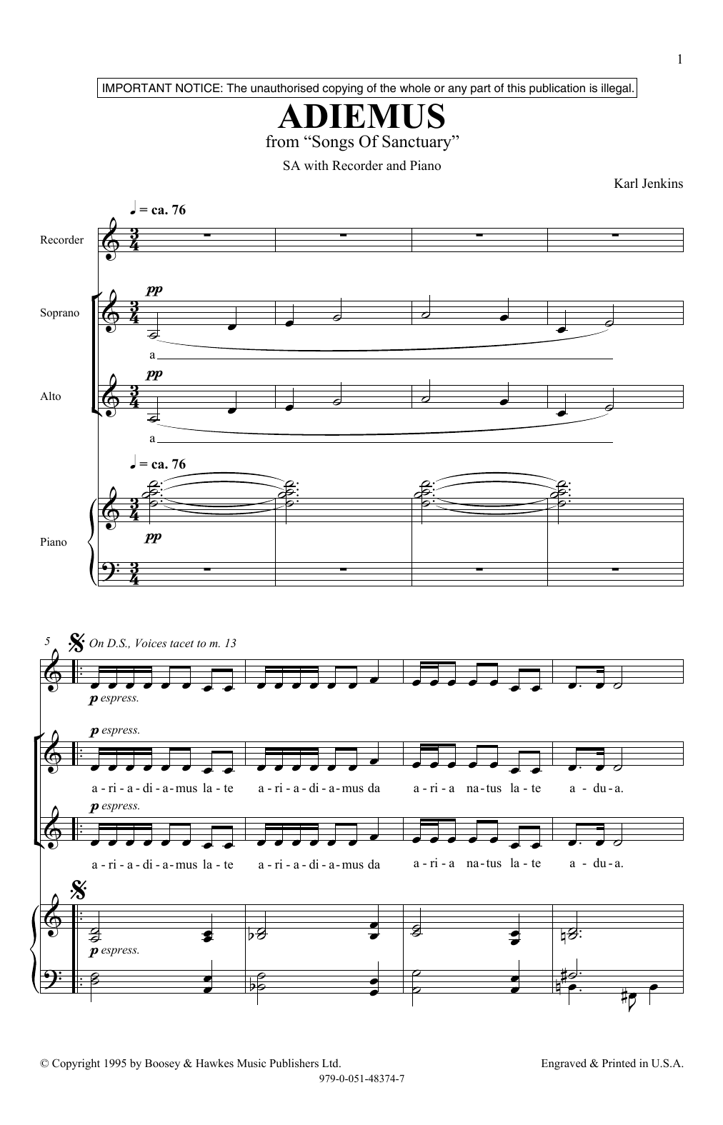 Adiemus By Karl Jenkins Free Sheet Music