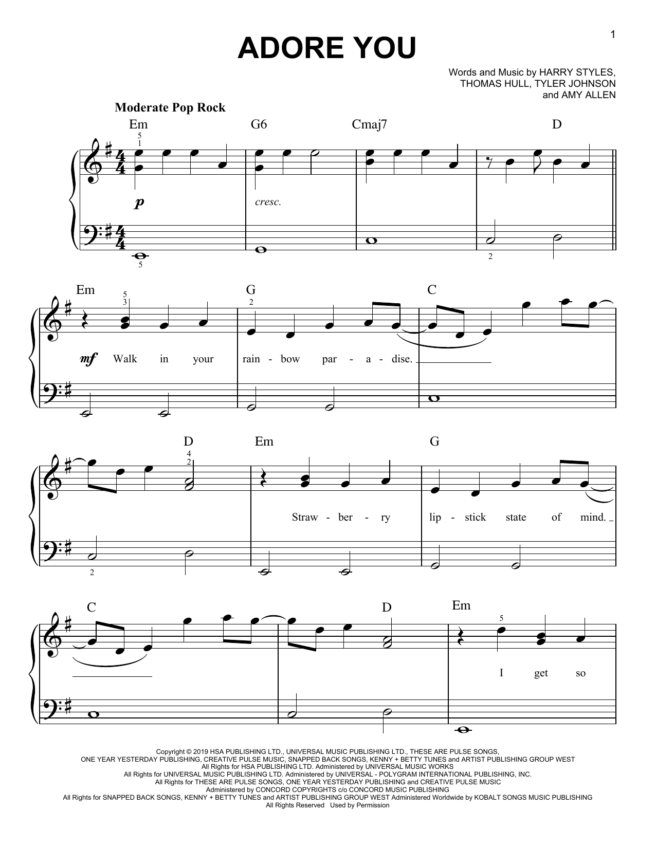 Adore You By Harry Styles Free Sheet Music