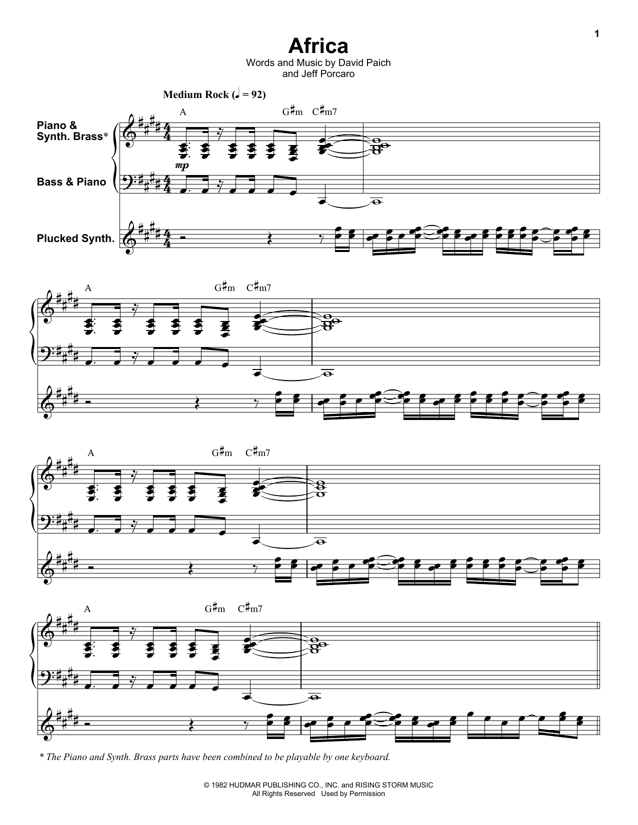 Africa By Toto Free Sheet Music