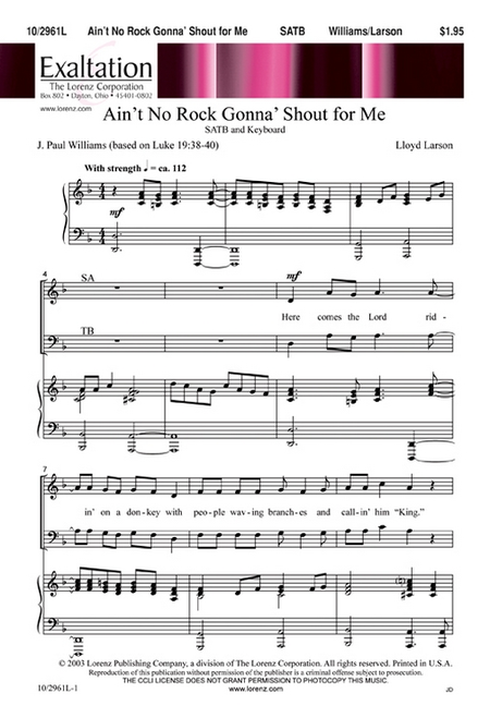 Ain't No Rock Gonna' Shout For Me By Lloyd Larson Free Sheet Music