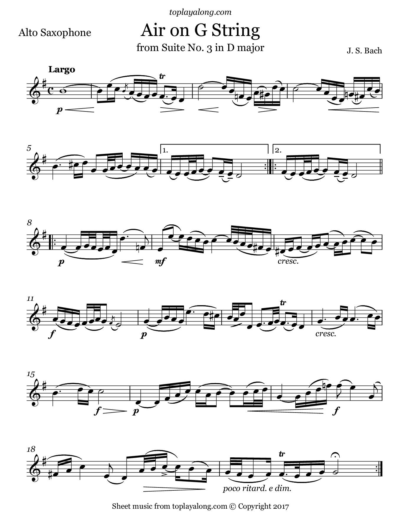 Air On The G String - INTERMEDIATE (alto Sax & Piano) By David Kocijan Free Sheet Music