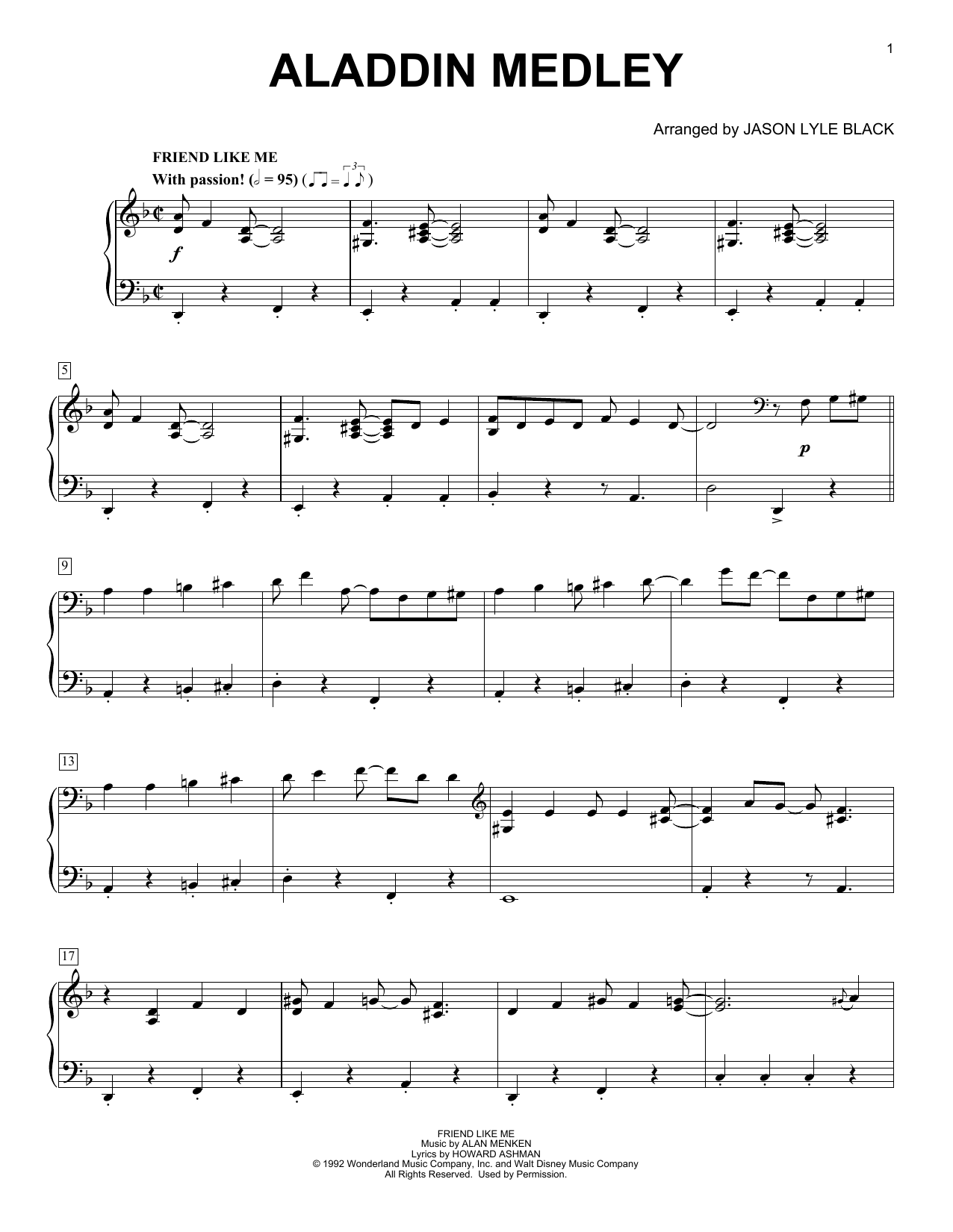 Aladdin By Alan Menken Free Sheet Music