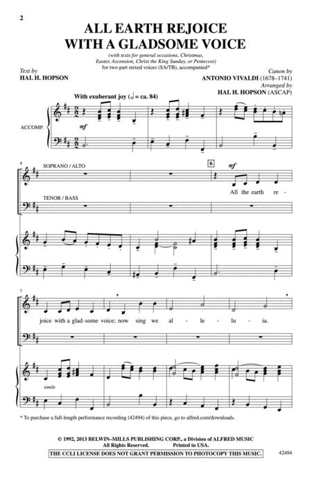 All Earth Rejoice With A Gladsome Voice By Antonio Vivaldi Free Sheet Music