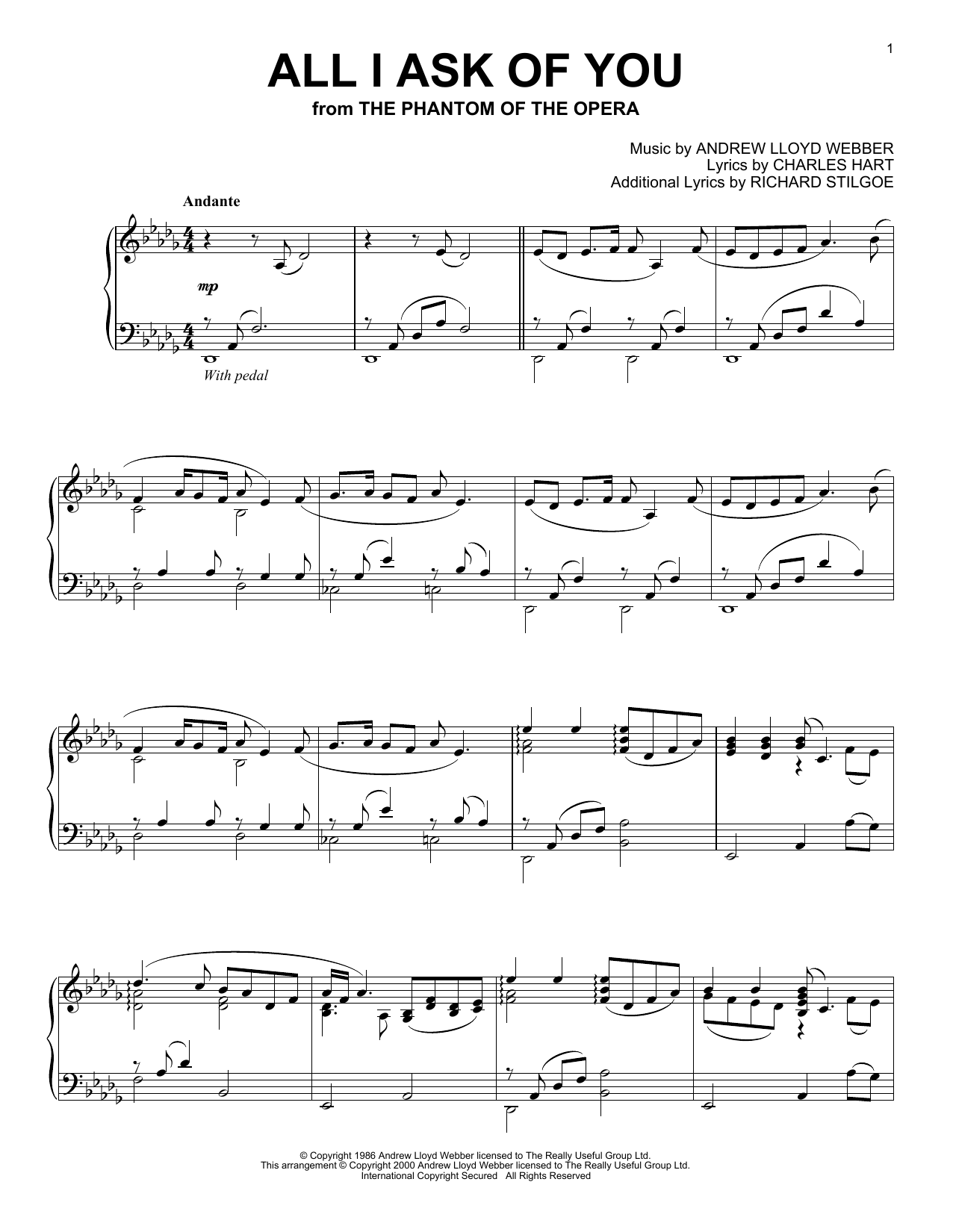 All I Ask Of You (from The Phantom Of The Opera) By Jackie Evancho Free Sheet Music