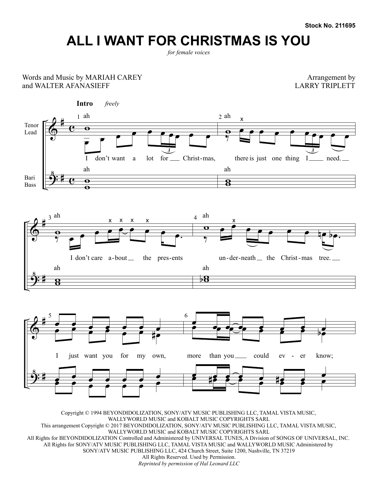 All I Want For Christmas Is You (arr. Larry Triplett) By Mariah Carey Free Sheet Music