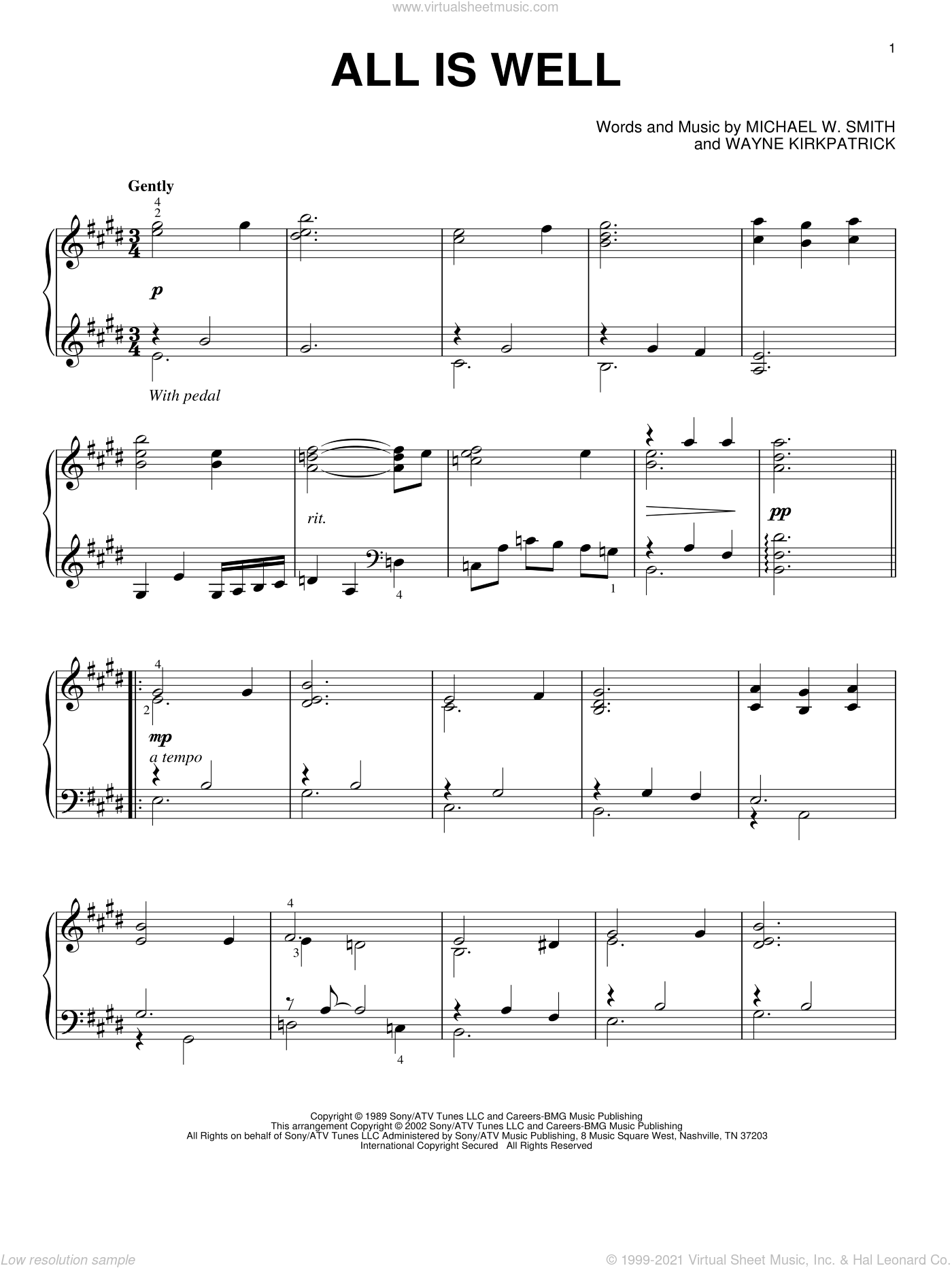 All Is Well By Bruce Greer Free Sheet Music