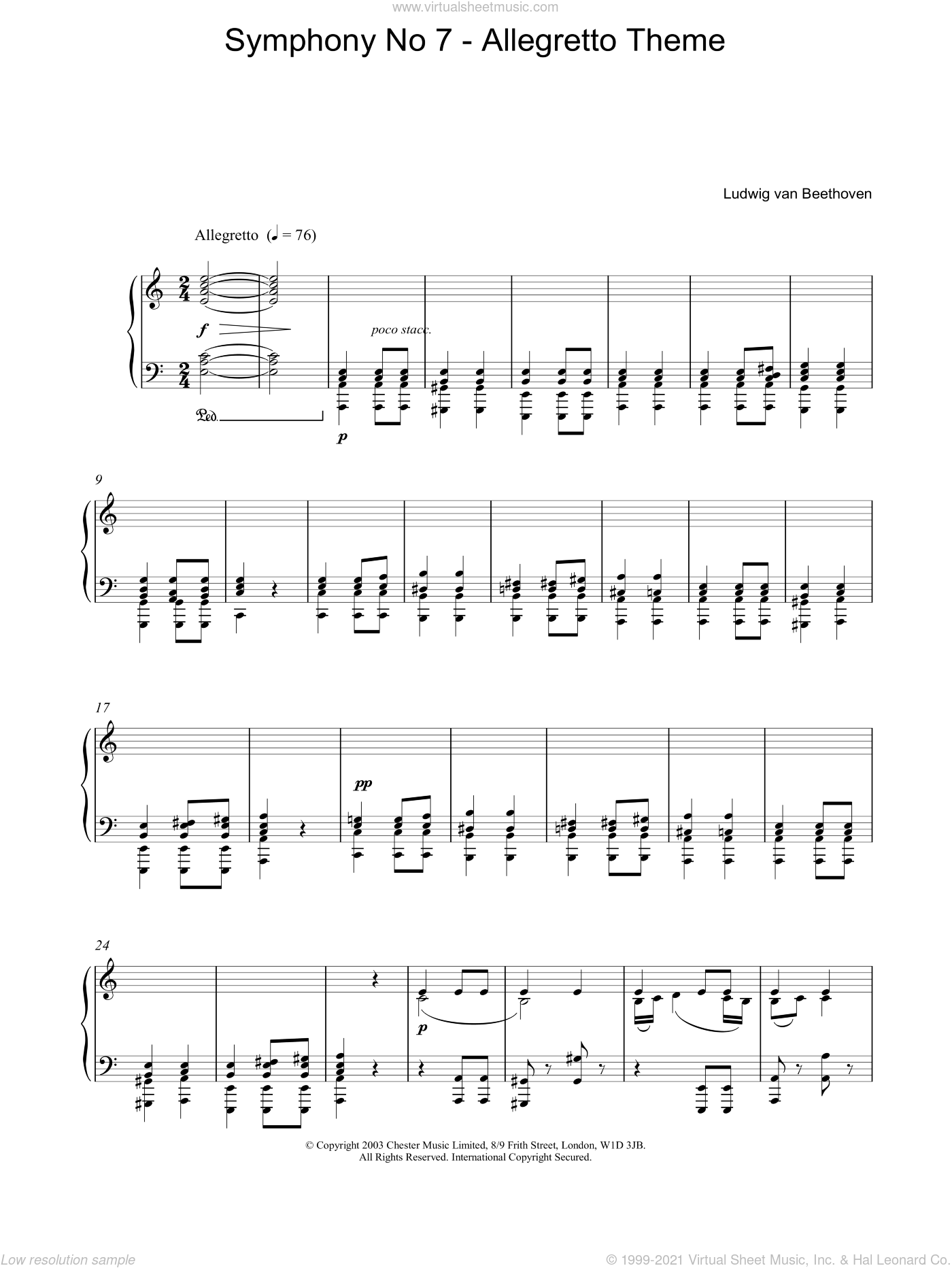 Allegretto (from Symphony No. 7) By Ludwig Van Beethoven Free Sheet Music