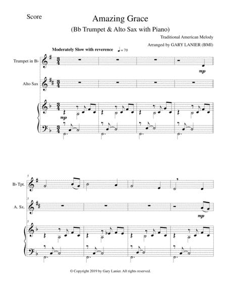 AMAZING GRACE (Bb Trumpet & Alto Sax With Piano - Score & Parts Included) By Traditional American Melody Free Sheet Music