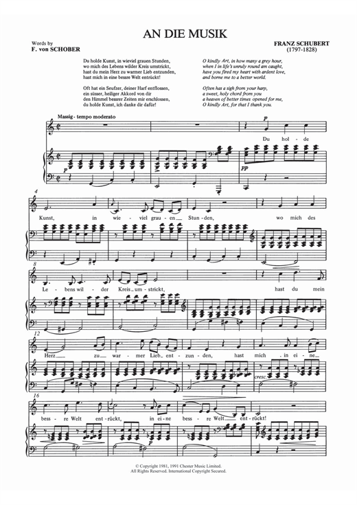 An Die Musik By Franz Schubert Free Sheet Music