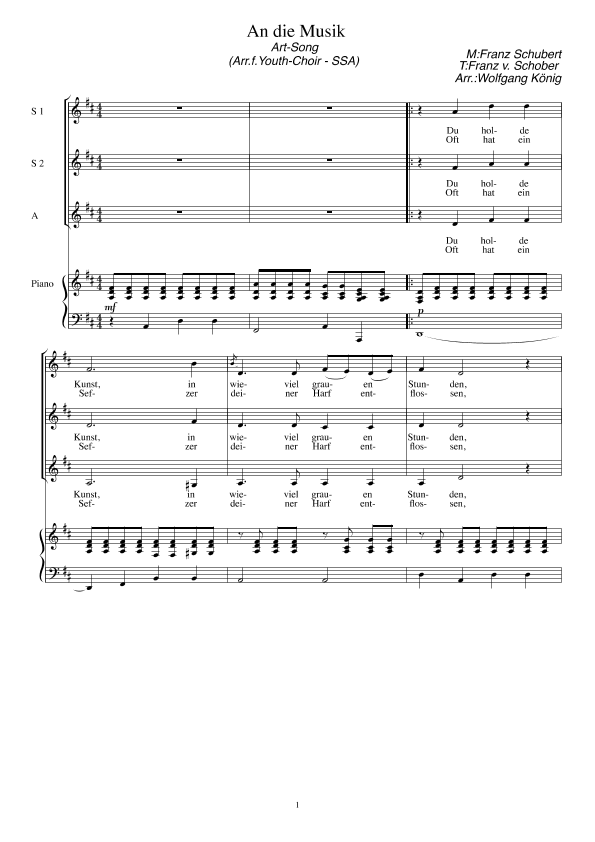 An Die Musik (Du Holde Kunst) By Franz Schubert Free Sheet Music