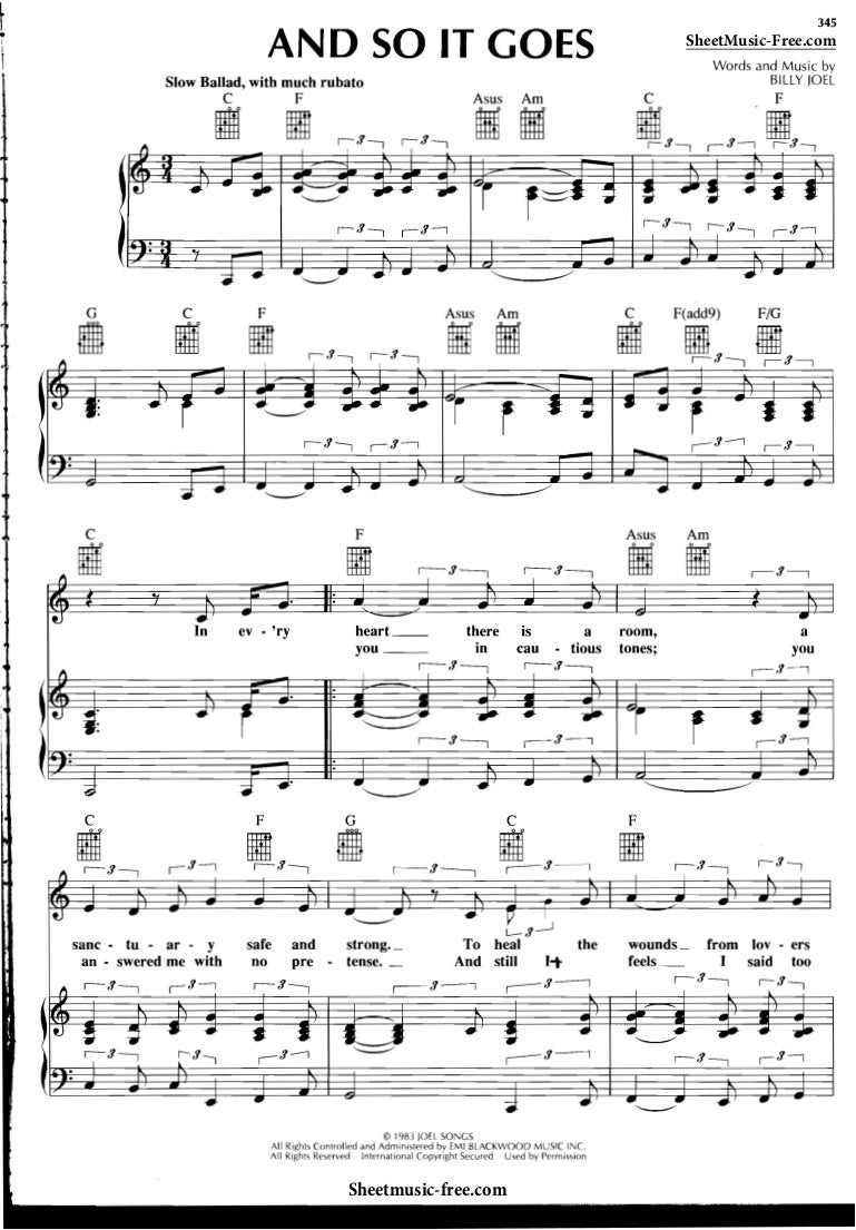 And So It Goes By Billy Joel Free Sheet Music