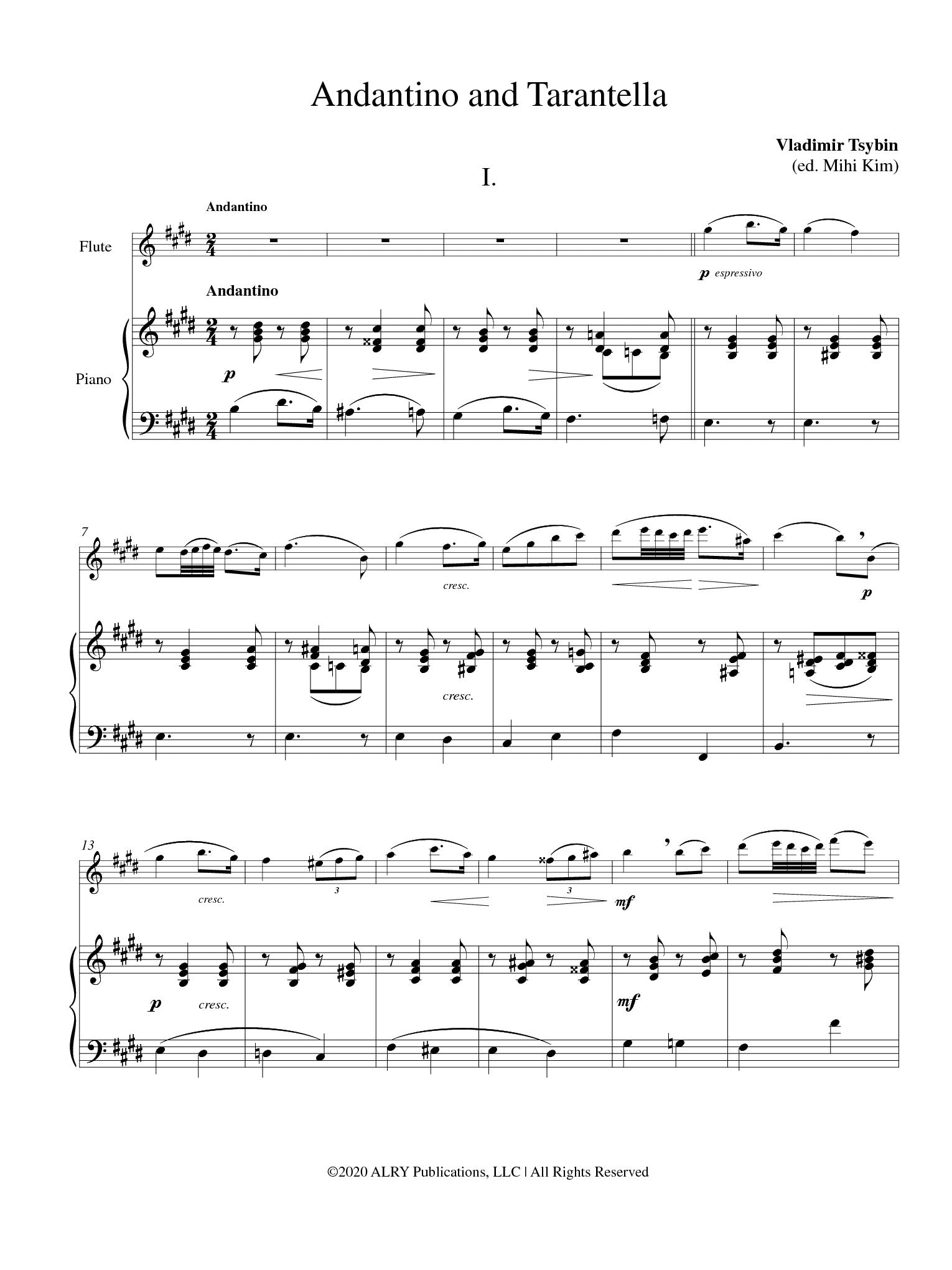 Andantino Et Tarantella For Flute And Piano By Vladimir Tsybin Free Sheet Music