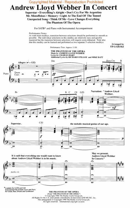 Andrew Lloyd Webber In Concert (Medley) By Andrew Lloyd Webber Free Sheet Music