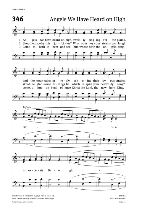 Angels We Have Heard On High By Traditional French Tune/ Lyrics By J.Chadwick Free Sheet Music