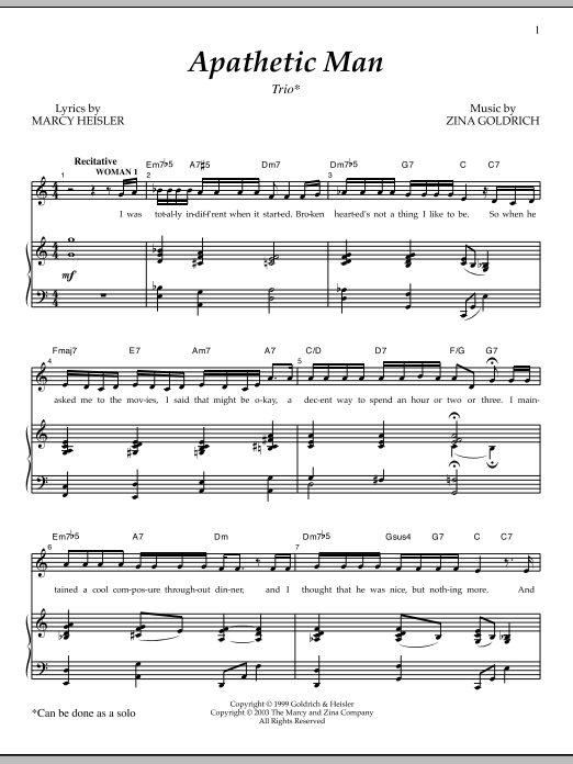 Apathetic Man By Goldrich & Heisler Free Sheet Music