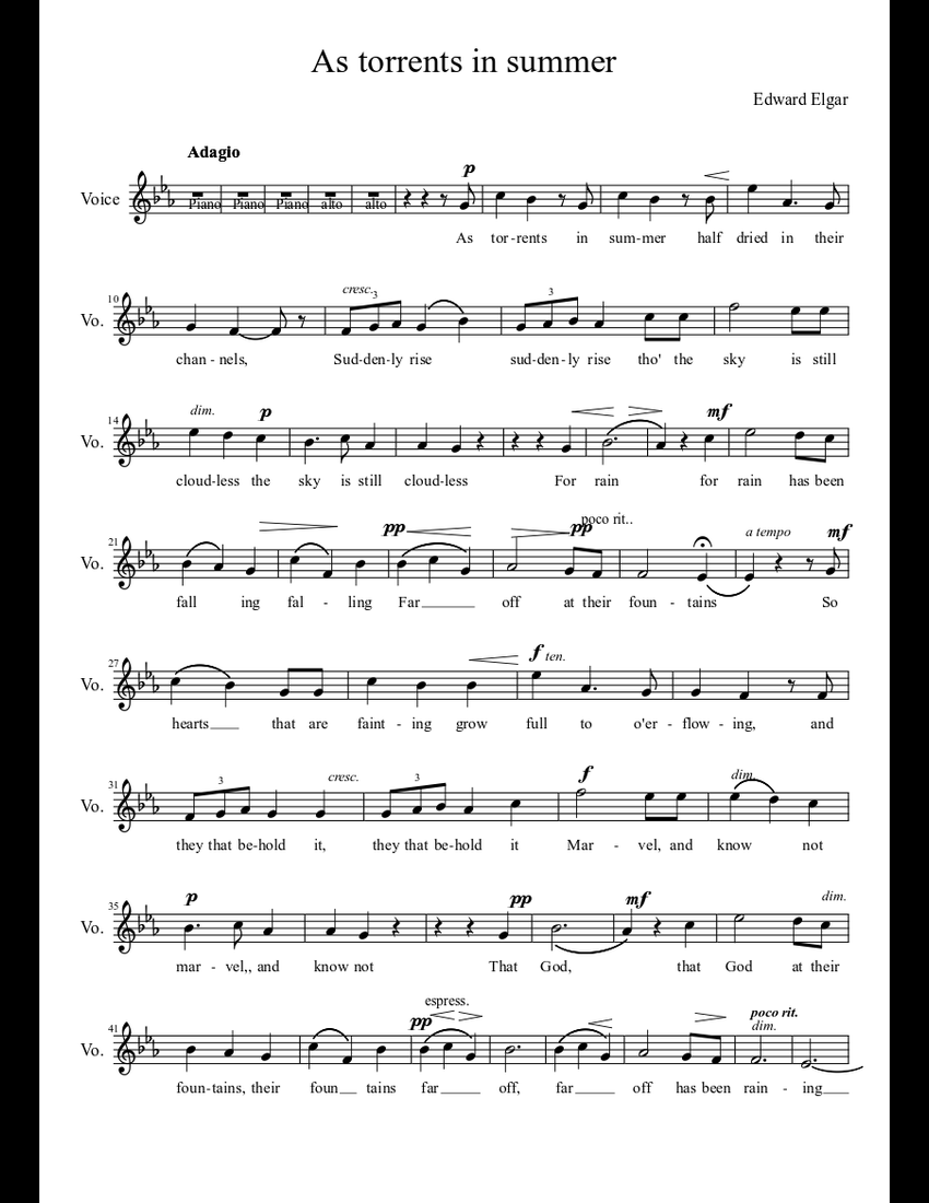 As Torrents In Summer By Edward Elgar Free Sheet Music