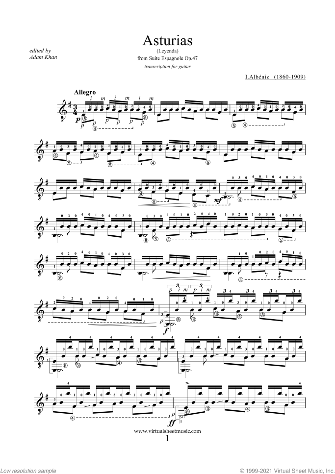 ASTURIAS By Albéniz - Transcr. For Guitar By Flavio SALA By Isaac Albeniz Free Sheet Music