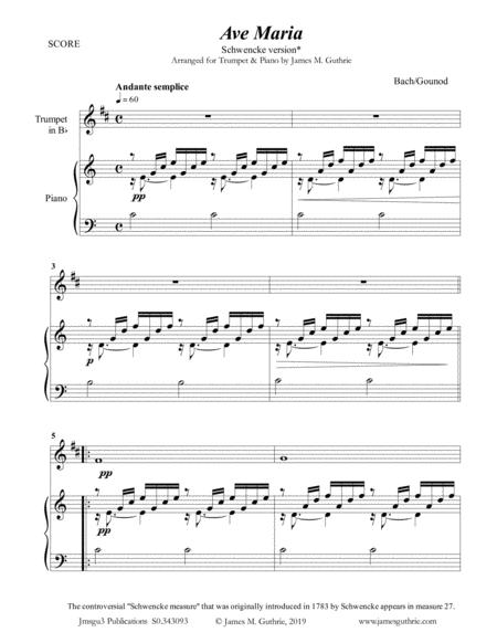 Bach-Gounod: Ave Maria, Schwencke Version For Trumpet & Piano By J. S. Bach - Gounod Free Sheet Music