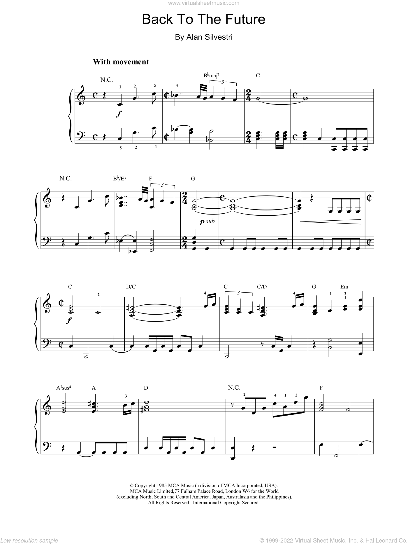 Back To The Future By Alan Silvestri Free Sheet Music