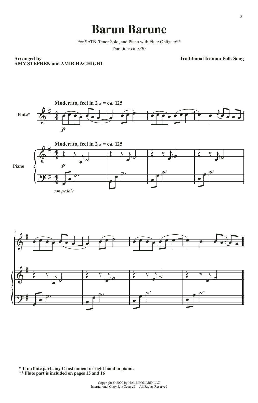 Barun Barune (arr. Amy Stephen And Amir Haghighi) By Amir Haghighi Free Sheet Music