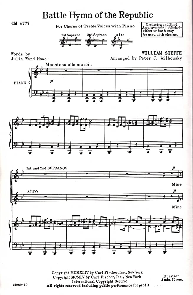 Battle Hymn Of The Republic By William Steffe Free Sheet Music