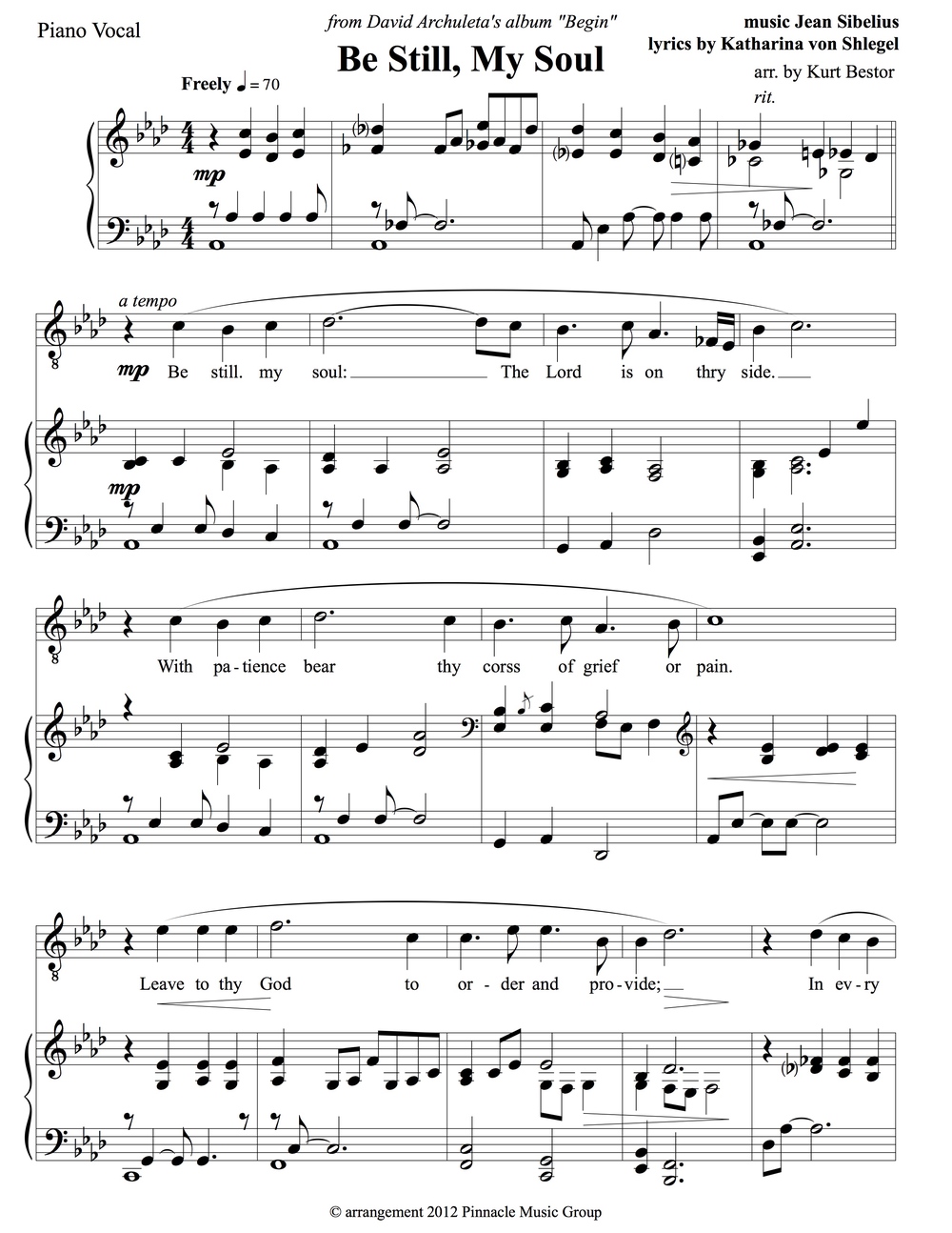 Be Still, My Soul By Jean Sibelius Free Sheet Music